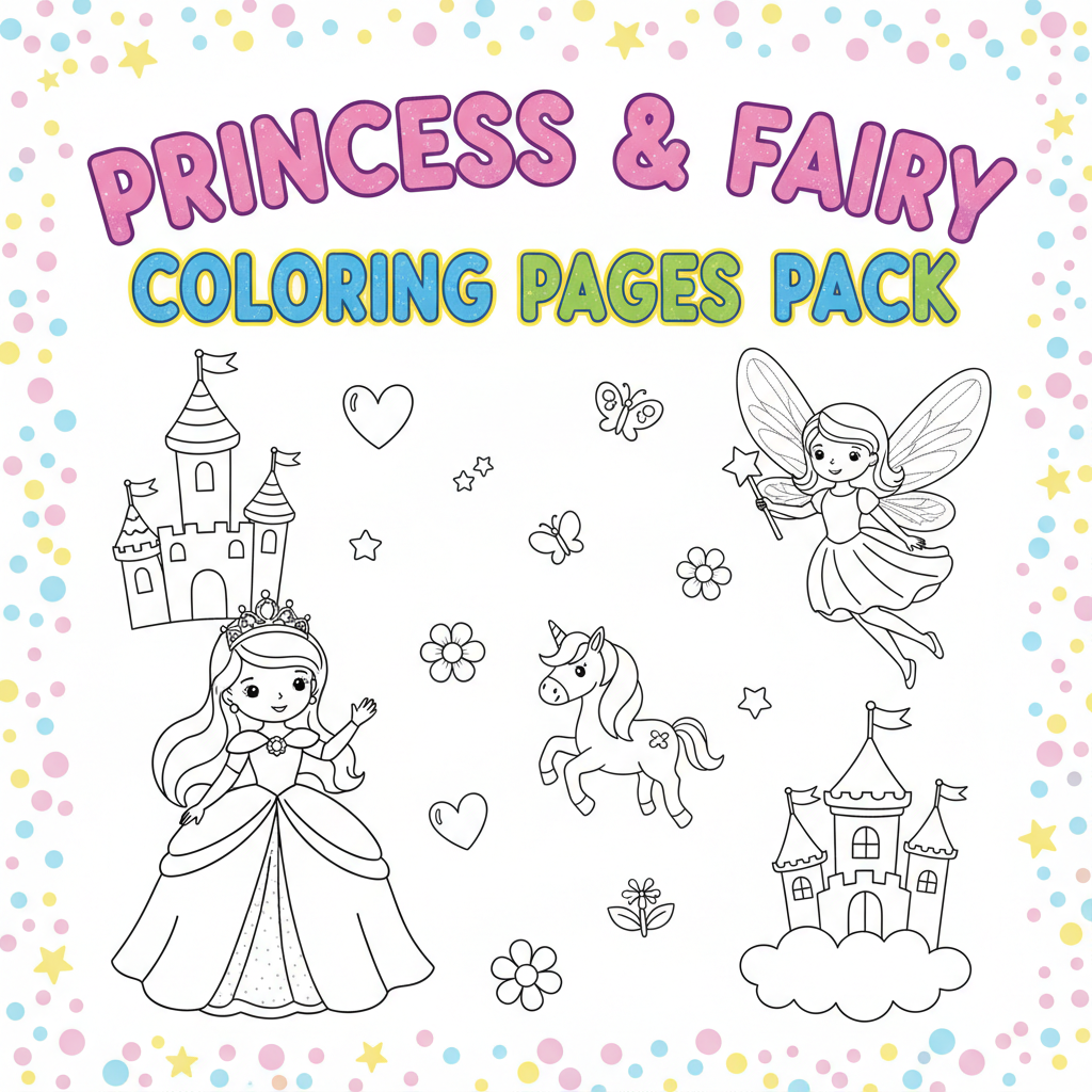 Princess & Fairy Coloring Pages Pack