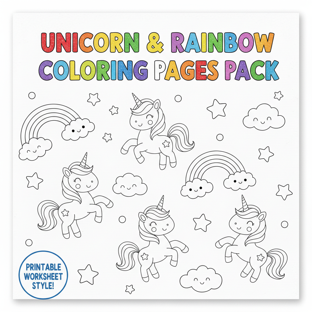 Unicorn & Rainbow Coloring Pages Pack